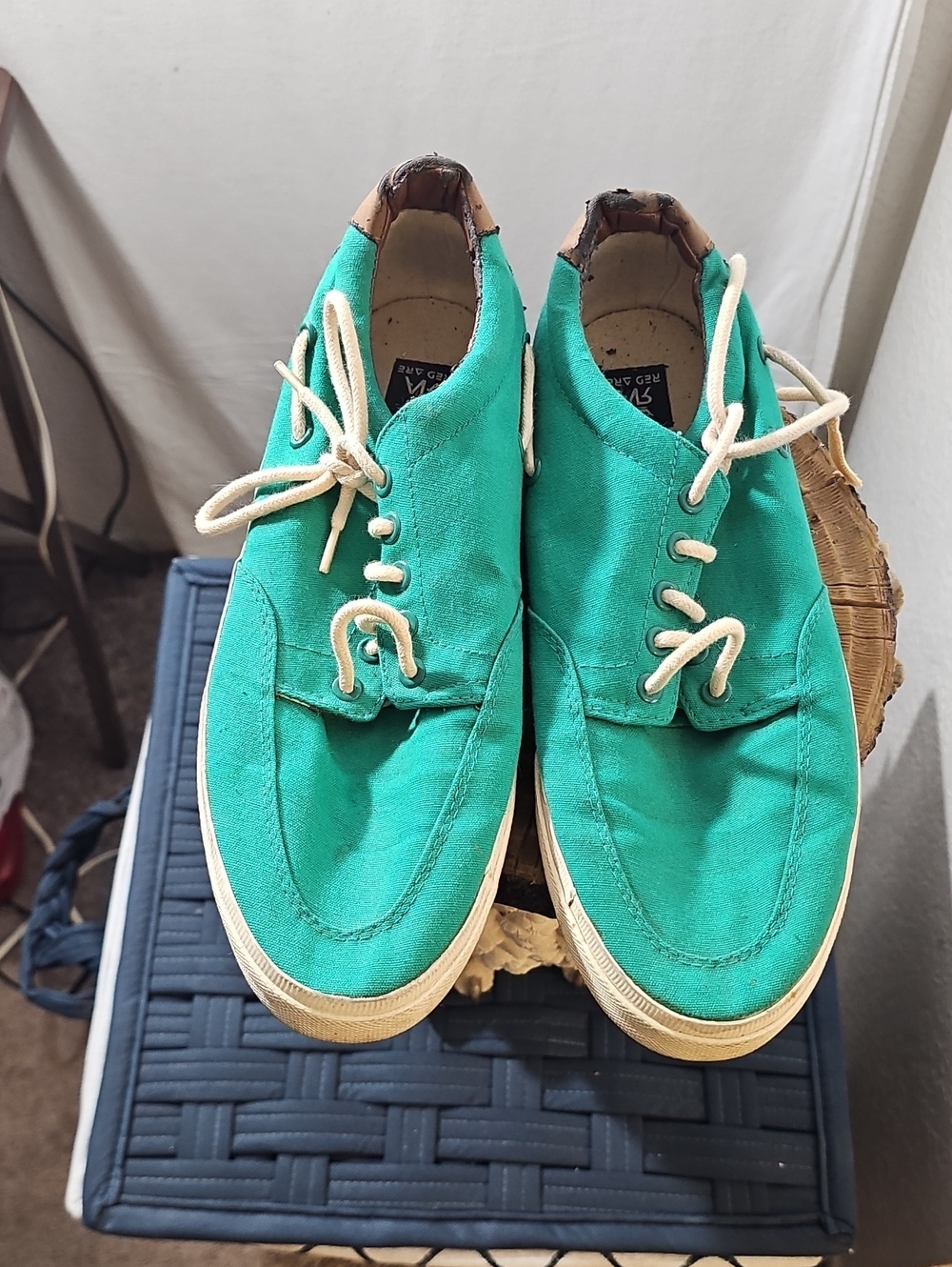 Men's Canvas Boat Shoes in Teal with Contrast Laces